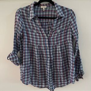 Joie Women's Plaid Long Sleeve Button Up Shirt Blue Size Small